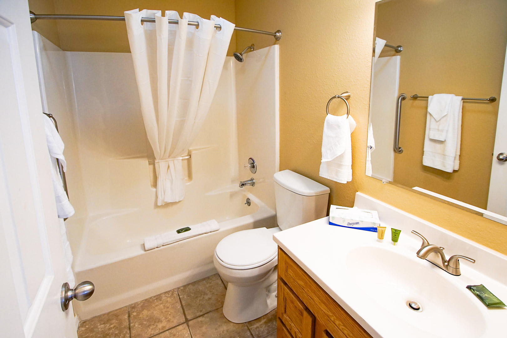 A clean and crisp bathroom at The Townhouses Resort in Branson, Missouri.